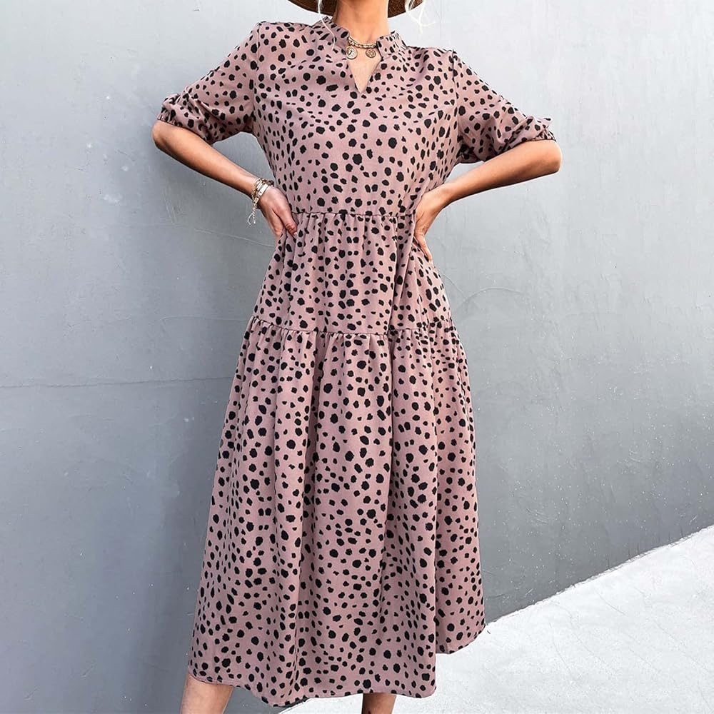 Easel LA Animal Print Tiered Midi V-neck dress mauve & black size small